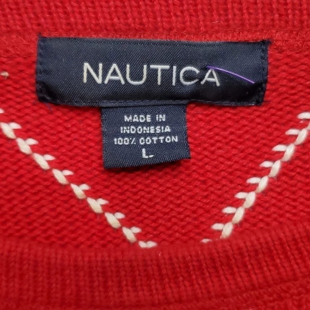 Nautical Mens Red Argyle Cotton Sweater Large
